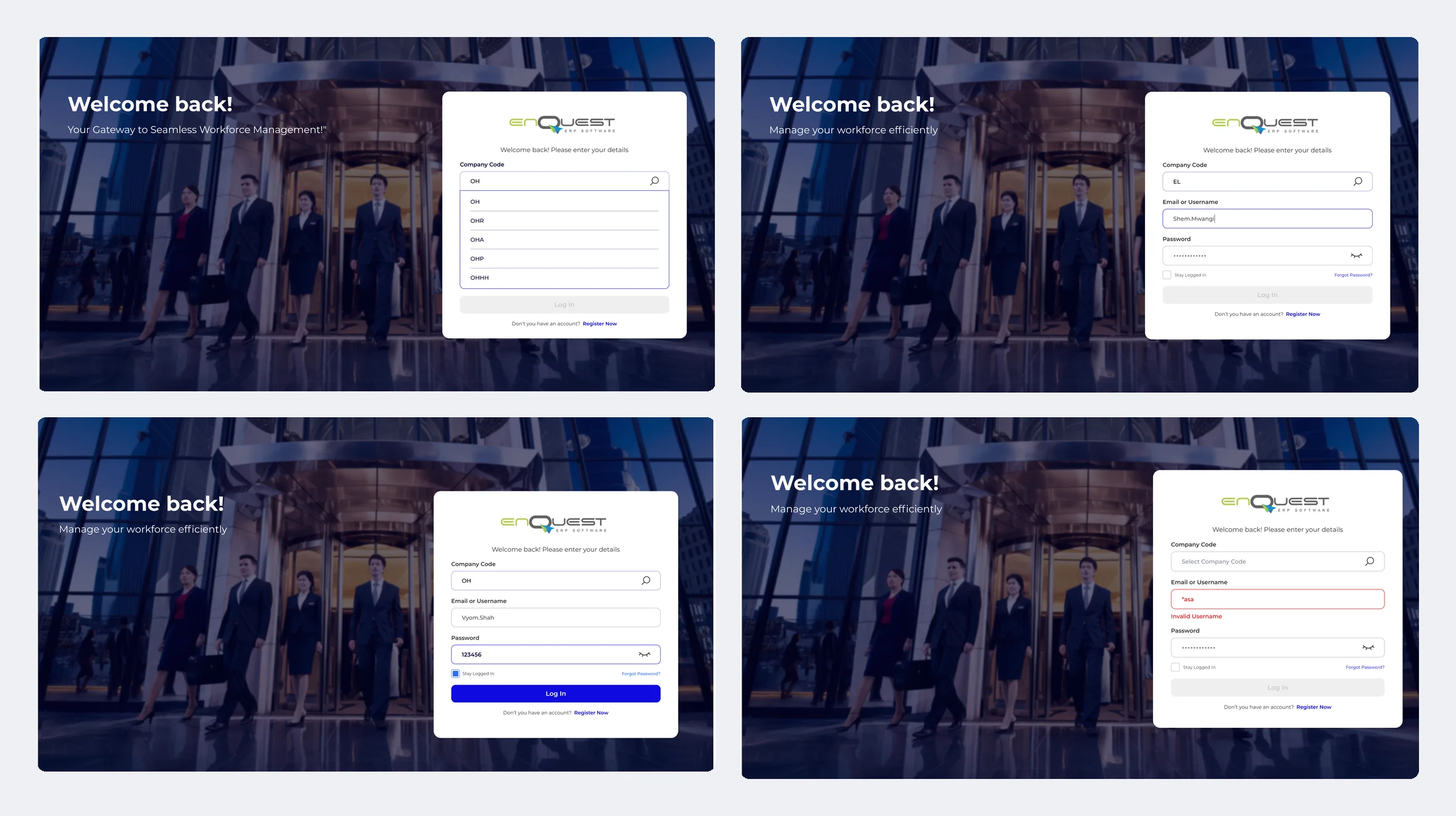 Company search, filled, stay logged in, error