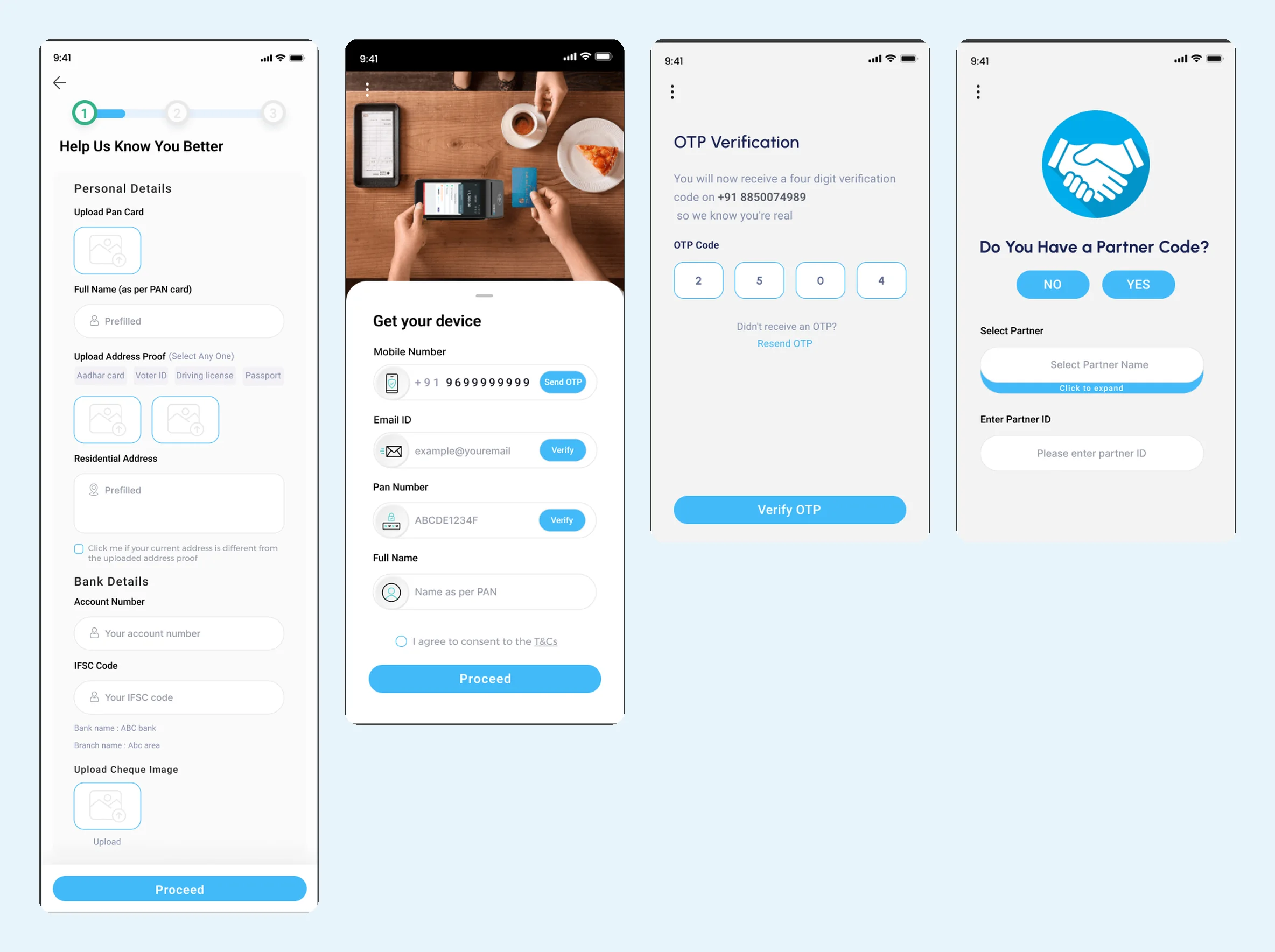 Get your device, OTP, details and partner code