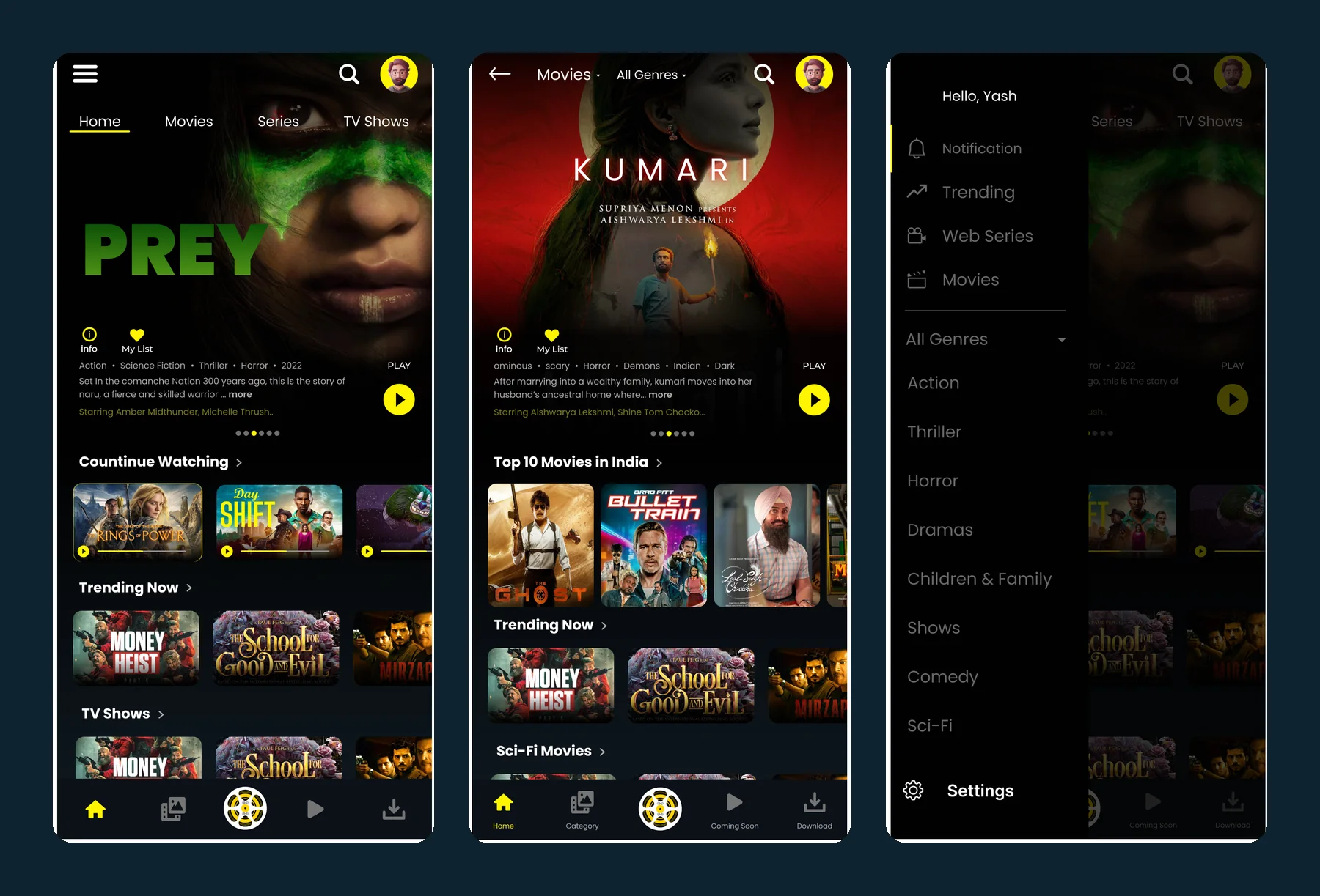 Home, movies, menu